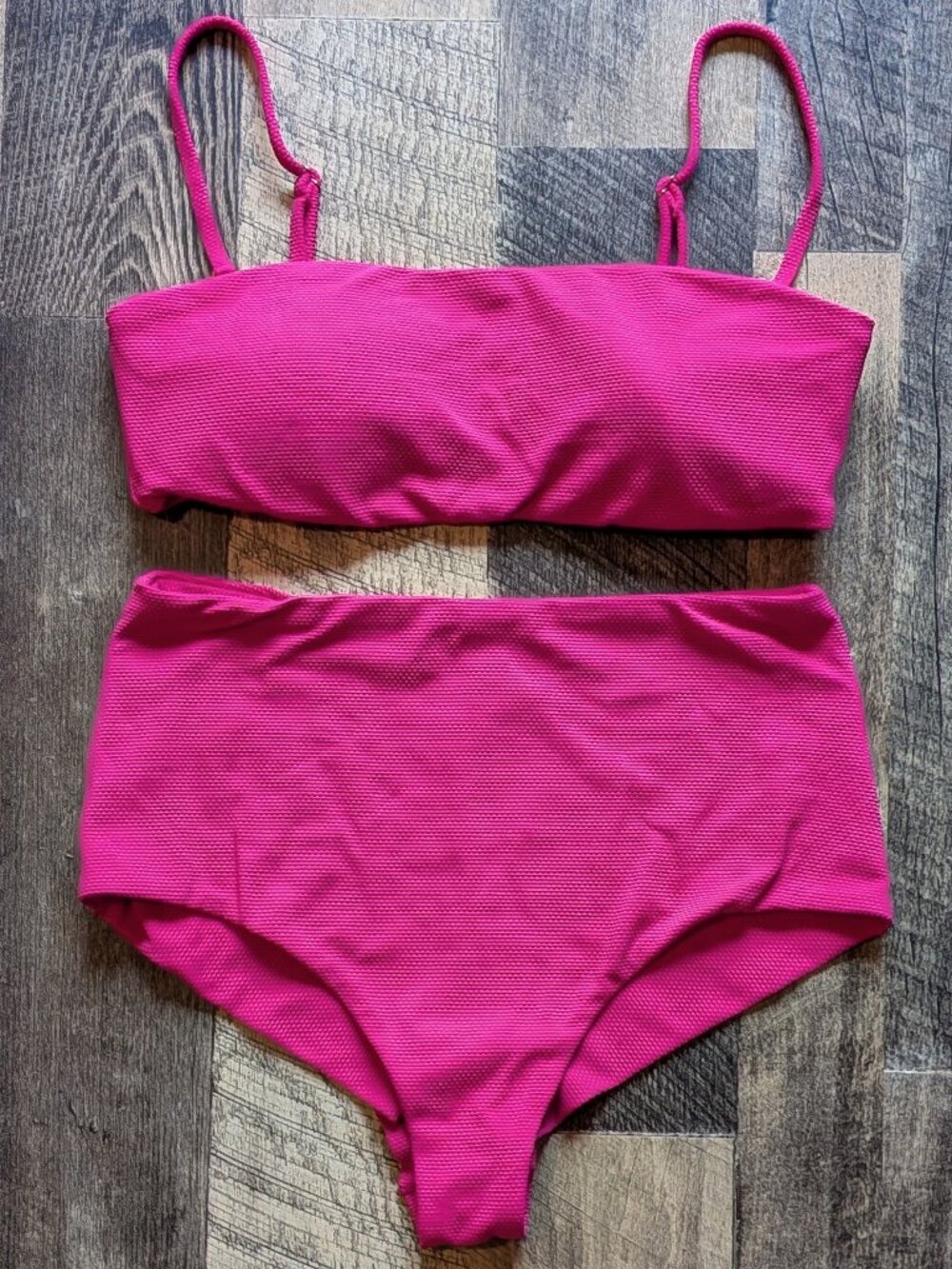 Eberjey Bikini Small Pink Textured Pique Isla High Waist
